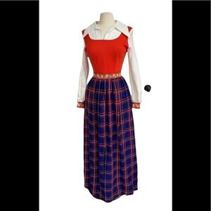 Vintage Melissa Lane Maxi Dress Plaid Skirt Split Collar SZ XS